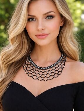 Vintage  Black Seed Bead Beaded bib‎